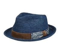 Stetson Crochet Player Raffia Hat Trilby Leather Band Summer Hat 100% Raffia Straw Men Summer Blue L (58-59 cm)