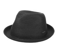 Stetson Dawson Black Player Straw hat for Women/Men - Sun hat with Factor 40 UV Protection - Beach hat Made of Paper Straw - Pork Pie hat with Brand Logo - Spring/Summer Fedora Black XXL (62-63 cm)