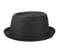 Stetson Dawson Black Pork Pie Men’s - Summer hat with UV Protection 40 - Paper Straw Beach hat - Straw hat with Braided Pattern - Spring/Summer Sun hat Black L (58-59 cm)