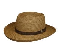 Stetson Gambler Toyo Hat Western Style Straw Fedora Leather Band Unisex Summer Nature-Brown S (54-55 cm)