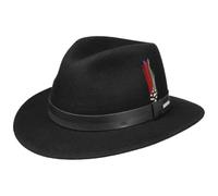Stetson Gorham Traveller Wool Hat Handmade Leather Band Feather Accent Made in EU Men Autumn Winter Black XL (60-61 cm)