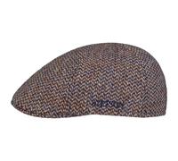 Stetson Harris Tweed Flatcap Made in EU Cap 100% Virgin Wool Cotton Lining Herren Herbst Winter Blau-Orange L (58-59 cm)