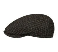 Stetson Harris Tweed Houndstooth Driver Flat Cap Handmade 100% Virgin Wool Made in Germany Men Winter Brown-Black