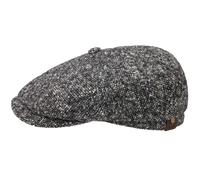 Stetson Hatteras Donegal Peaked Cap for Ladies/Men - Made in The EU - Made from 100% Virgin Wool - 100% Cotton Lining - Color Variety - Flat Cap for Autumn/Winter Black 61 cm