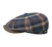 Stetson Hatteras Camanto Check Flat Cap Men - Made in The EU Wool hat with Peak, Lining, Lining Autumn-Winter - 56 cm Blue-Beige