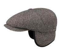 Stetson Hatteras Classic Flat Cap Ear Flaps Wool Herringbone Made in EU Men Autumn Winter Dark Brown