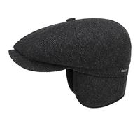 Stetson Hatteras Classic Ear Flaps Flat Cap Men - Made in The EU Newsboy Wool Protection with Peak, Flaps, Lining Winter Autumn-Winter - 57 cm Black-Grey