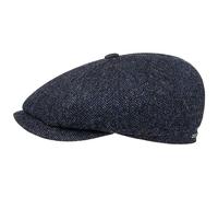 Stetson Hatteras Classic Wool Flat Cap Men - Newsboy with Peak, Lining, Lining Winter Autumn-Winter - 55 cm Black-Blue