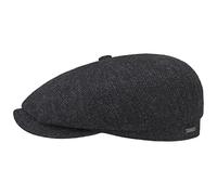 Stetson Hatteras Classic Wool Flat Cap Men - Newsboy with Peak, Lining, Lining Winter Autumn-Winter - 57 cm Black-Grey