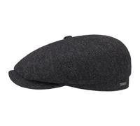 Stetson Hatteras Classic Wool Flat Cap Men - Newsboy with Peak, Lining, Lining Winter Autumn-Winter - 61 cm Black-Grey