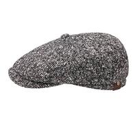 Stetson Hatteras Donegal Peaked Cap for Ladies/Men - Made in The EU - Made from 100% Virgin Wool - 100% Cotton Lining - Color Variety - Flat Cap for Autumn/Winter Black 61 cm