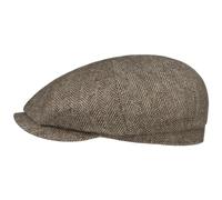 Stetson Hatteras Flatcap Made in EU Wool Herringbone Newsboy Cap Undyed Sustainable Men Autumn Winter Beige-Brown XL (60-61 cm)
