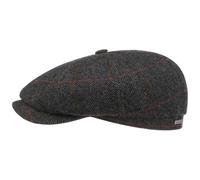 Stetson Hatteras Gallanger Flatcap Wool Herringbone Pattern Made in EU Unisex Autumn Winter Black-Grey L (58-59 cm)