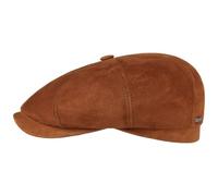Stetson Hatteras Goat Suede Leather Flat Cap Men - Flat Cap Handmade in Germany - Men’s Cap Made of Genuine Leather (Goatskin) - Flat Cap with Satin Lining - Summer/Winter Peaked Cap Brown