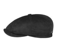 Stetson Hatteras Goat Suede Leather Flat Cap Men - Flat Cap Handmade in Germany - Men’s Cap Made of Genuine Leather (Goatskin) - Flat Cap with Satin Lining - Summer/Winter Peaked Cap Black