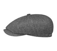 Stetson Hatteras Harridge Flat Cap Wool Blend Herringbone Sustainable Made in EU Men Autumn Winter Anthracite-Grey