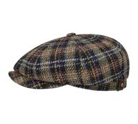 Stetson Hatteras Harris Tweed Flatcap Check 100% Wool Made in EU Men Autumn Winter Black-Yellow 58 cm