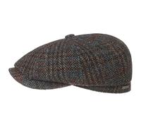 Stetson Hatteras Harris Tweed III Flat Cap Men - Made in The EU Wool Newsboy Men´s with Peak, Lining Winter Autumn-Winter - 59 cm Blue-Mottled