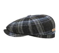 Stetson Hatteras Shadow Plaid Flatcap Classic Wool Cap Checked Pattern 100% Virgin Wool Unisex Autumn Winter Blue L (58-59 cm)