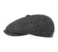 Stetson Hatteras Shetland Wool Flat Cap - Peaked Cap for Men - Made of Shetland Wool - Lined with Cotton - Fall/Winter Anthracite 58 cm