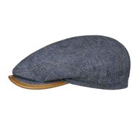 Stetson Kelvey Driver Flatcap Handmade Made in Germany Unisex Summer Cap 100% Linen Leather Trim Melange Denim 59 cm