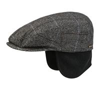 Stetson Kent Ear Flaps Flat Cap Men - Newsboy Cap with Ear Flaps - Flat Cap with Herringbone Pattern - Fall/Winter Ear Warmer Cap - Peaked Cap Grey-Black L (58-59 cm)