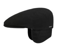 Stetson Kent Wool Ear Flaps Flat Cap for Men - Made in The EU - Flat Cap with Ear Protection - with Cashmere - Fall/Winter Ear Warmer Cap - Peaked Cap Black