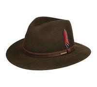 Stetson Lescott Traveller Wool Felt Hat Packable Water-Repellent Leather Band Feather Outdoor Made in EU Unisex Summer Winter Olive L (58-59 cm)
