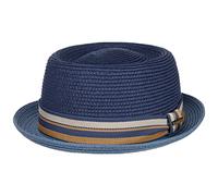 Stetson Licano Toyo Pork Pie Straw Hat Men - 100% Toyo Straw - UV Protection 40 - Lightweight Summer hat - with Hatband & Integrated Sun Protection - Spring/Summer Blue M (56-57 cm)