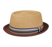 Stetson Licano Toyo Pork Pie Straw Hat Men - 100% Toyo Straw - UV Protection 40 - Lightweight Summer hat - with Hatband & Integrated Sun Protection - Spring/Summer Nature-red L (58-59 cm)