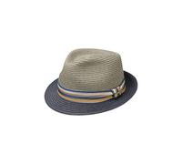 Stetson Licano Toyo Trilby Straw Hat Men - 100% Toyo Straw - Hat with UV Protection Factor 40+ - Grosgrain Ribbon - Two-Tone - Brim (Approx. 4.5 cm) - Fedora Spring/Summer Navy M (56-57 cm)
