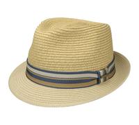 Stetson Licano Toyo Trilby Straw Hat Men - 100% Toyo Straw - Hat with UV Protection Factor 40+ - Grosgrain Ribbon - Two-Tone - Brim (Approx. 4.5 cm) - Fedora Spring/Summer Beige M (56-57 cm)