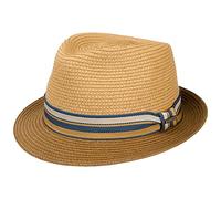 Stetson Licano Toyo Trilby Straw Hat Men - 100% Toyo Straw - Hat with UV Protection Factor 40+ - Grosgrain Ribbon - Two-Tone - Brim (Approx. 4.5 cm) - Fedora Spring/Summer Brown M (56-57 cm)