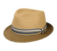 Stetson Licano Toyo Trilby Straw Hat Men - 100% Toyo Straw - Hat with UV Protection Factor 40+ - Grosgrain Ribbon - Two-Tone - Brim (Approx. 4.5 cm) - Fedora Spring/Summer Brown L (58-59 cm)