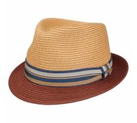 Stetson Licano Toyo Trilby Straw Hat Men - 100% Toyo Straw - Hat with UV Protection Factor 40+ - Grosgrain Ribbon - Two-Tone - Brim (Approx. 4.5 cm) - Fedora Spring/Summer Nature-red S (54-55 cm)