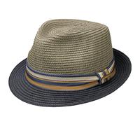 Stetson Licano Toyo Trilby Straw Hat Men - 100% Toyo Straw - Hat with UV Protection Factor 40+ - Grosgrain Ribbon - Two-Tone - Brim (Approx. 4.5 cm) - Fedora Spring/Summer Navy M (56-57 cm)