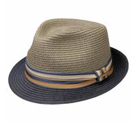 Stetson Licano Toyo Trilby Straw Hat Men - 100% Toyo Straw - Hat with UV Protection Factor 40+ - Grosgrain Ribbon - Two-Tone - Brim (Approx. 4.5 cm) - Fedora Spring/Summer Navy L (58-59 cm)