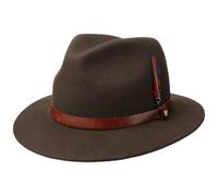 Stetson Manton Traveller Wool Felt Hat Outdoor Fedora Packable Leather Band Feather Water-Repellent Men Summer Winter Brown XL (60-61 cm)