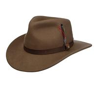 Stetson Oklahoma Wool Felt Western hat Men - 100% Water-Repellent Felt (Asahi Guard) - Ultralightweight Foldable Traveler hat with Feather and Leather Band - Summer/Winter Felt hat Brown L (58-59 cm)
