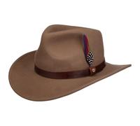 Stetson Oklahoma wool felt Western hat men - 100% water-repellent felt (Asahi Guard) - Ultralightweight foldable traveler hat with feather and leather band - Summer/winter felt hat brown XL (60-61 cm)
