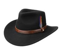 Stetson Oklahoma Wool Felt Western Hat Men 100% Water-Repellent Felt Asahi Guard Ultralightweight Foldable Traveler Hat Feather Leather Band Summer Winter Black