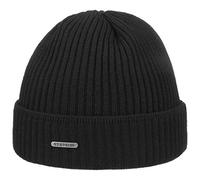 Stetson Parkman Knitted hat for Ladies/Men - 100% Merino Wool Winter Cap - Made in The EU - One Size 54-62 cm Turn-Up Cap - Woolen Cap for Autumn/Winter - Ribbed Cap Black One Size