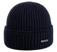 Stetson Parkman knitted hat for ladies / men - 100% merino wool winter cap - Made in the EU - One Size 54-62 cm Turn-Up Cap - Woolen cap for autumn/winter - Ribbed cap blue One Size