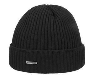 Stetson Parkman Knitted hat for Ladies/Men - 100% Merino Wool Winter Cap - Made in The EU - One Size 54-62 cm Turn-Up Cap - Woolen Cap for Autumn/Winter - Ribbed Cap Black One Size