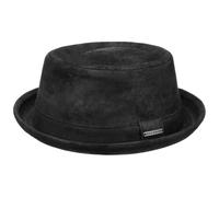 Stetson Pennsylvania Mens Pigskin Leather Pork Pie hat - Pigskin Leather hat - Lined Pork Pie - Summer/Winter Fedora with pre-Distressed Look Black XL (60-61 cm)