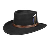 Stetson Petersham Gambler Hat Wool Felt Packable Outdoor Water Repellent Leather Band Feather Men Autumn Winter Black L (58-59 cm)