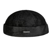 Stetson Pigskin Docker Hat Men - Made in The EU Leather Cap with Cuff, caps, Lining Autumn-Winter Winter - L (58-59 cm) Black
