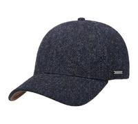 Stetson Plano Wool Cap Men - Baseball Cap with Leather-Bottomed Visor - Men’s Cap Herringbone Design - Fullcap with Cotton Lining - Fall/Winter Basecap - Winter Cap Black-Blue L (58-59 cm)
