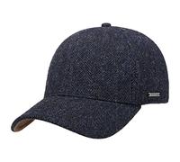 Stetson Plano Wool Cap Men - Baseball Cap with Leather-Bottomed Visor - Men’s Cap Herringbone Design - Fullcap with Cotton Lining - Fall/Winter Basecap - Winter Cap Black-Blue L (58-59 cm)