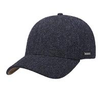 Stetson Plano Wool Cap Men - Baseball Cap with Leather-Bottomed Visor - Men’s Cap Herringbone Design - Fullcap with Cotton Lining - Fall/Winter Basecap - Winter Cap Black-Blue XL (60-61 cm)